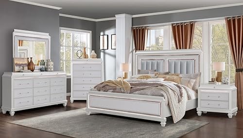 First of a Kind Sabrina Modern Glam 4-Piece Queen Bedroom Set with Led...