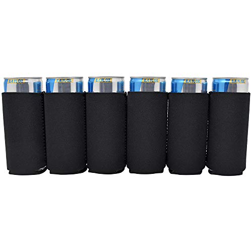 TahoeBay Mini 8.4oz Can Cooler Sleeves - Neoprene with Scuba Knit Polyester Fabric (Black, 6)