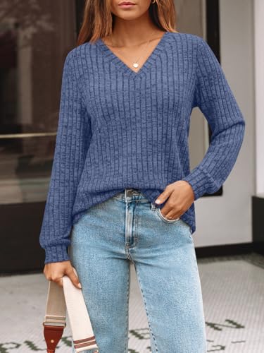 Image of AUTOMET Womens V Neck Long Sleeve Shirts Fall Tops 2026 Lightweight Sweater