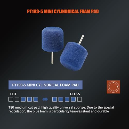 Image of SPTA Blue Medium Cut Mini Cylinder Polishing Pad Sets with 1 /8 inch Shank,5Pcs Orange Flexible Shaft Cylinder Detailing Polishing Pad Set for Small Area for Flexible Shaft & Drill Attachment-PT193-5