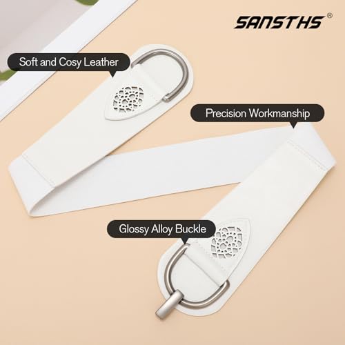 SANSTHS Vintage Women Stretchy Wide Belt Chunky Buckle Elastic Wide Waist Belts for Dresses Coats