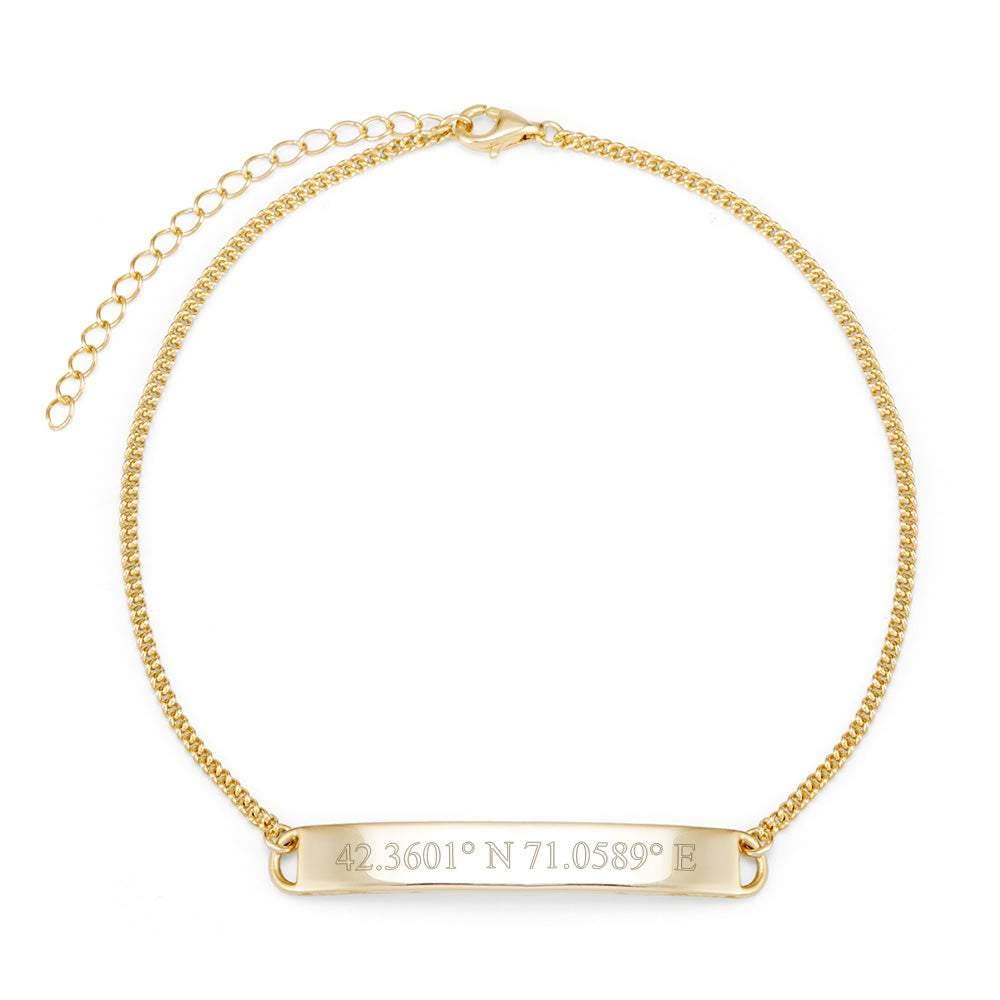 EVE'S ADDICTION Engraved Anklet Bracelets - Gold Longitude Latitude Anklet - Gifts for Mom