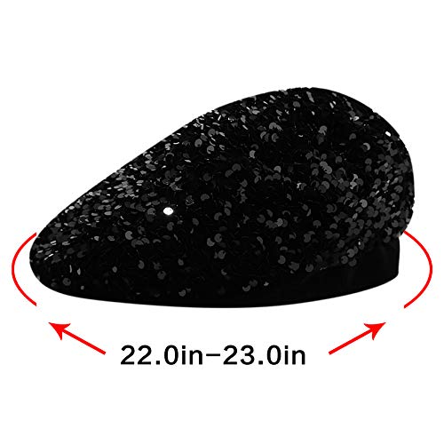 Women Bling Sequins Glitter Classic French Beret Performance Hat Slouchy Cap Beanie Black #TOP2