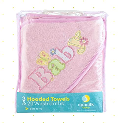 Image of Spasilk Bath Hooded Towels & Washcloths Set for Babies, 23-Piece Gift Set, Pink