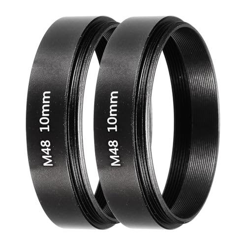 PATIKIL 10mm Telescope Extension Tube, 2Pcs M48 x 0.75mm on Both Sides Aluminum Alloy Lens Adapter Ring Extension Tube for Camera Eyepiece Telescope Accessory, Black