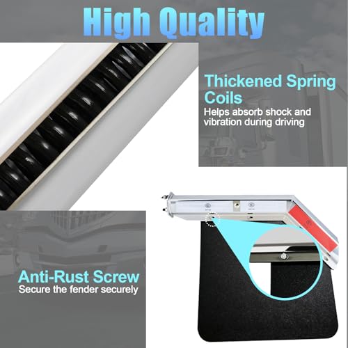 Image of Mud Flap Hanger Chrome Angled Spring Loaded Bracket Mudflap Holder Set, 30 inch Length Rear Bar, 1-1 /8 inch - 2.5 inch Bolt Spacing Mud with Reflective Tapes for Semi Trucks, 1-1 /8 inch Bolt, Silver