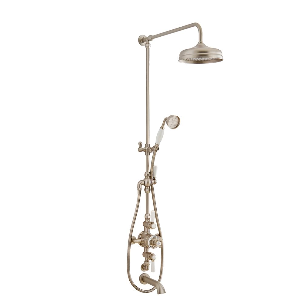 Milano Brushed Nickel Elizabeth Rigid Riser Thermostatic Valve Round Shower Head Handset Bath Spout