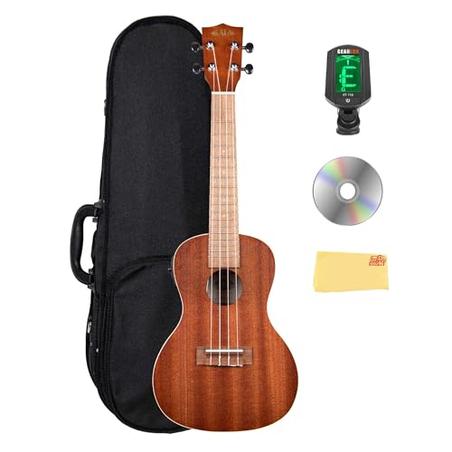 Kala KA-CE Satin Mahogany Concert Acoustic-Electric Ukulele Bundle with Hard Case, Tuner, Austin Bazaar Instructional DVD, and Polishing Cloth