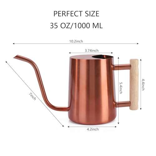 Image of Watering Can Indoor Plants, 35oz Small Stainless Steel Metal Watering Can Modern Decorative Watering Pot with Long Spout for Indoor House Plant Bonsai Garden Flowers (Copper)