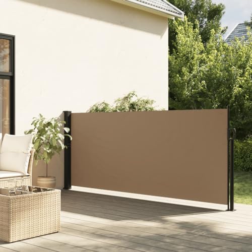 Homgoday Auvent Latéral Rétractable Taupe 120x500 cm, Protection de l'intimité et Vent, Paravent Store Clôture de Jardin, Extensible Brise Vue pour Extérieur Balcon Terrasse