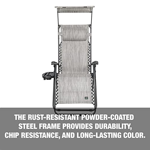 Bliss Hammocks Gfc-451P 26" Wide Base Model Zero Gravity Chair W/ Canopy, Pillow, & Drink Tray Folding Outdoor Lawn, Deck, Patio Adjustable Lounge Chair, 300Lbs. Weather & Rust Resistant, Platinum #TOP2
