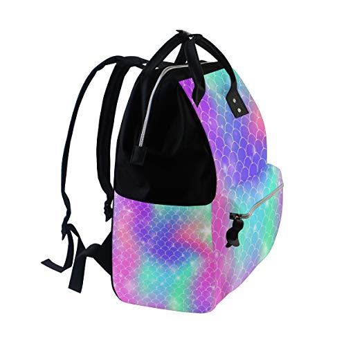 Mochila de viagem com cauda de peixe arco-íris sereia mochila de fraldas escolar casual mochila para