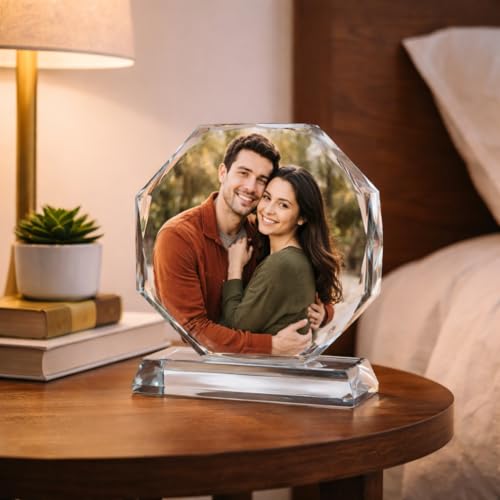 Image of Rangoli Personalized Crystal Photo Frame 18 x 16 cm (180 x 160 mm) Premium Glass Picture Frame with Stand Custom Photo Gift for Home Decor. D-9