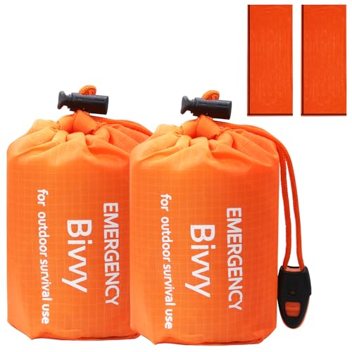 Emergency Sleeping Bag Survival Bivy Sack - 2 Pack Bivvy Bag, Waterproof Windproof Camping & Outdoor Emergency Shelter, Suitable for Camping, Hiking, and Outdoor Adventures.