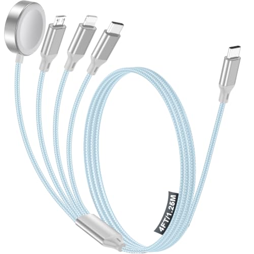 Image of Multi Charging Cable for Apple Watch Charger /iPhone /Samsung Charger,Type C /Lightning /iWatch /Micro Charger Cord for iWatch Ultra /10-2 /iPhone /Galaxy /Airpods,Travel Essentials[1.2M]-Blue