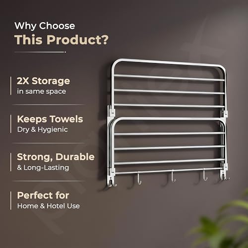 Image of Plantex Double Towel Rack for Bathroom /24 Inch Dual Towel Holder /Towel Bar /Towel Henger /Bathroom Accessories - Pack of 1 (Chrome)