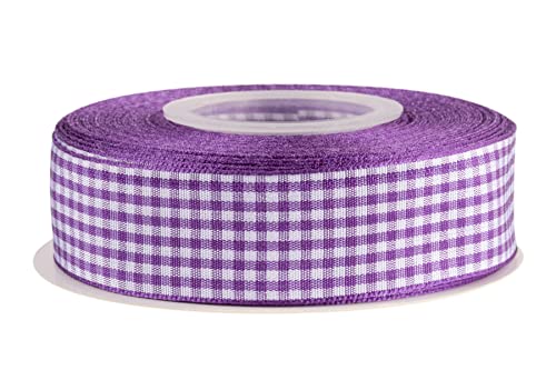 AVANAVA Gingham Plaid Ribbon 25mm - Polyester Check Woven for Crafts Gifting and Wedding (22 Meters-Roll, Purple) - Image 3