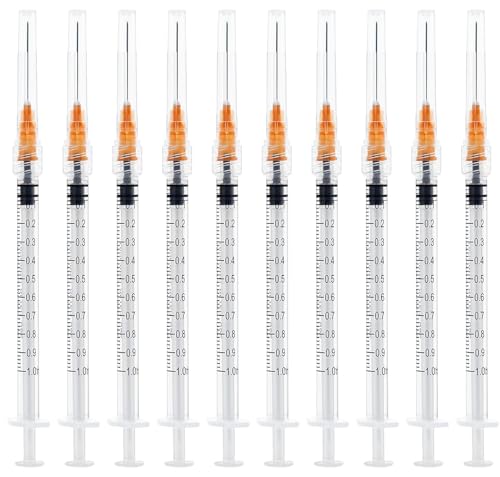 100pcs 1ml/cc 25G-25mm tipSingle Use Luer-Lock Independent Packaging Easy to Use (100 pack)