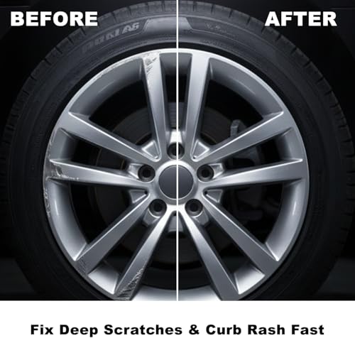 Image of Premium Wheel Scratch Repair Kit | Satin Silver Rim Touch-Up Pen 30ml | DIY Kit with Filler, Sanding Tools, Spatula & Tape | Deep Rim Repair for Painted Alloy Wheels