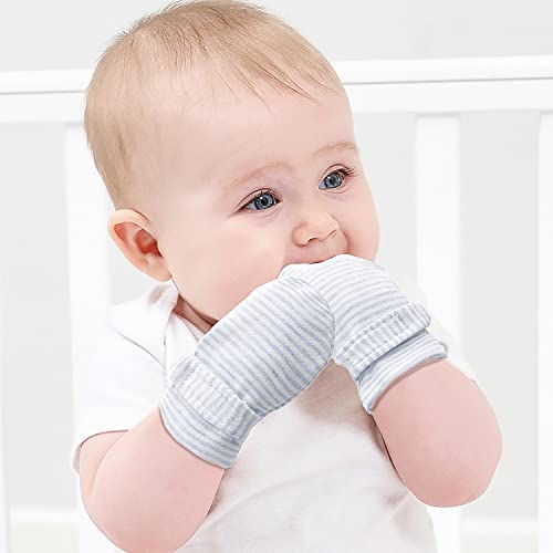 Image of Newborn Baby No Scratch Mittens Stay On, 100% Cotton Breathable, Adjustable Infant Gloves for Baby Boys Girls Mittens