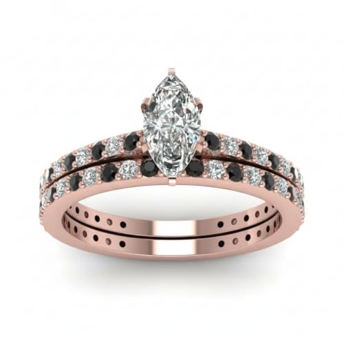 Image of 55Carat Choose Your Gemstone Marquise Shape 14k Rose Gold Plated Classic Delicate Diamond CZ Handmade Fashion Jewelry Party Wear Daily Wear Ornament Gifts for Wife Wedding Ring Sets : US Size 4 to 12