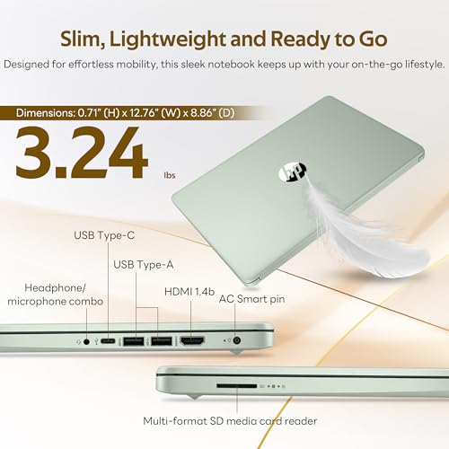 Image of HP Flagship 14 inch Laptop with AI Copilot for Student, 13th Gen Intel 4-Core, 4GB DDR4, 256GB Storage(128GB UFS+128GB Docking Station), Intel Graphics, Webcam, 1 Year Office 365, WiFi 6, Win 11 S, Green