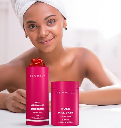 Rose Vanilla Bath Bomb - Mega Foaming Bubbles - Infused with Stress Relief Jasmine - Luxurious Spa Bath Essentials -Nourishing Dry Skin - Blissful Stress Relief Bath Bombs Gift Set Christmas Birthday - Image 5