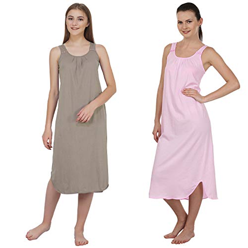 Image of BLAZON Women's Cotton Hosiery Solid Maxi Nighty Slip (Pack of 2) Available Sizes: S, M, L, XL, 2XL, 3XL, 4XL, 5XL