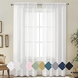 Lecloud White Sheer Curtains 84 Inches Long 2 Panels Set for Bedroom Living Room, Light Filtering Transparent Voile Window Curtain Panels, Modern Airy Lightweight Curtains Drapes, Total Wide 84' Inch