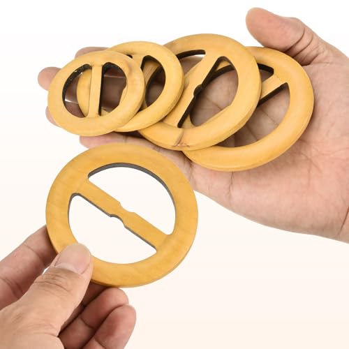 Image of uxcell 4 Pcs T-Shirt Clips, 75mm Wood Scarf Ring Clip Round Tie Circle Clip Buckle Fashion Clothes Corner Knotted Button for Women's Silk Clothing Decoration, Yellow