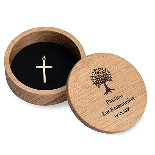 Schmuckdose aus Holz mit individueller Gravur, personalisiertes Schmuckkästchen, runde Schmuckschatulle für Ohrringe, Kette, Ringe, Rosenkranz uvm.