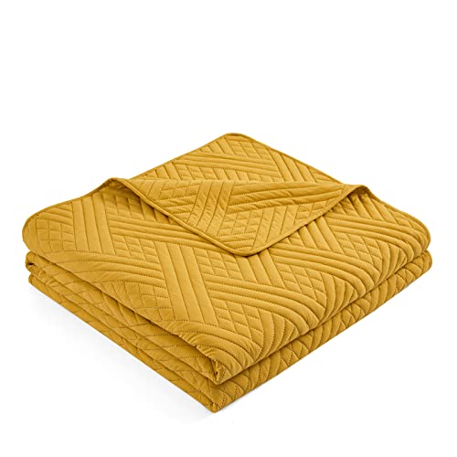 Safonory Quilted Bedspreads King Size(106"X96", Mustard Yellow) - Summer Soft Lightweight Microfiber Ultrasonic Embossed Quilt Coverlet Set For King Bed - 3 Pieces Bedding Set(1 Quilt, 2 Shams) #TOP2