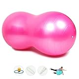 ヨガボール バランスボール uniquq ピーナッツ型 40*84cm 初心者 子供 年上 リハビリ 空気入れ付き (ピンク)