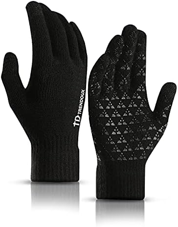 TRENDOUX Driving Gloves, Unisex Knit Winter Touchscreen Glove Men Women Texting Smartphone - Elastic Cuff - Thermal Warm Lining - Stretchy Material Black - L