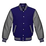 Lishow Fashion Varsity Jacket Baseball Letterman Bomber Wool & Grey Genuine leather sleeves (as1, alpha, m, regular, regular, Navy Blue)