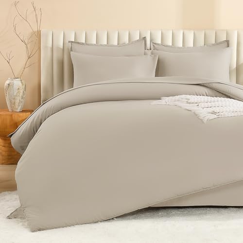 Image of Litanika Comforter Full Size Sets Oatmeal - 7 Pieces Bed in a Bag Full Bedding Comforter Sets, Plain Lightweight Bed Set with Comforter, Sheets, Pillowcases & Shams