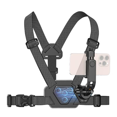 Upgraded Magnetic Phone Chest Strap Harness Mount, Magnetic Quickly Release Adjustable Cell Phone Chest Harness Holder, VLOG/POV Balance Stability and Comfort for iPhone 16/15/14/13/12 and More Phones