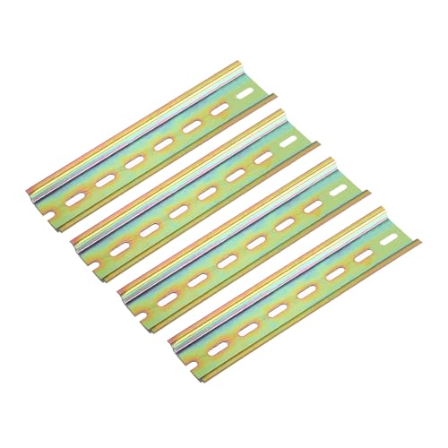 Image of sourcing map 4 Pcs DIN Rail Slotted Iron Mounting Guide 5"(130mm) Long 35mm Wide 7.5mm High Bronze Tone