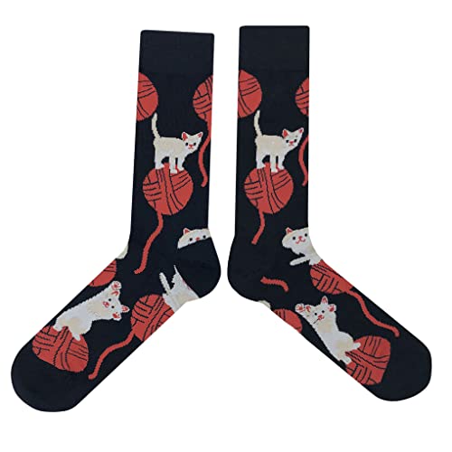 Cat Yarn Dress Socks Funny Novelty Crazy Fun Design Men Size 8-12 Cotton Casual Crew Colorful Funky Fancy Socks Gift for Men2