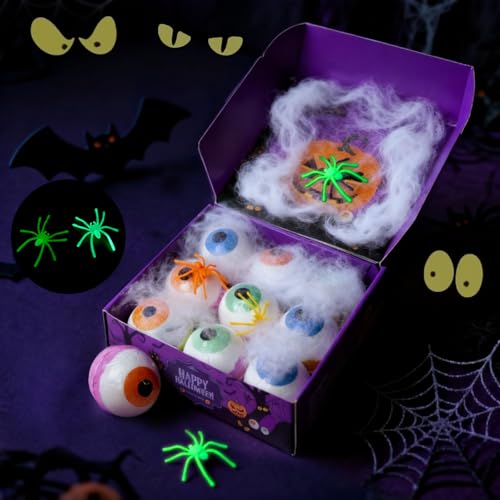 Halloween Bath Bombs for Kids Gifts: 9 Pcs Eyeball Bath Bomb with Toys Inside Surprise Spider Light up Bath Toy Spooky Basket Stuffers for Kid Boys Girls Ages 3+ Bubble Fall Shower Steamers Bathroom
