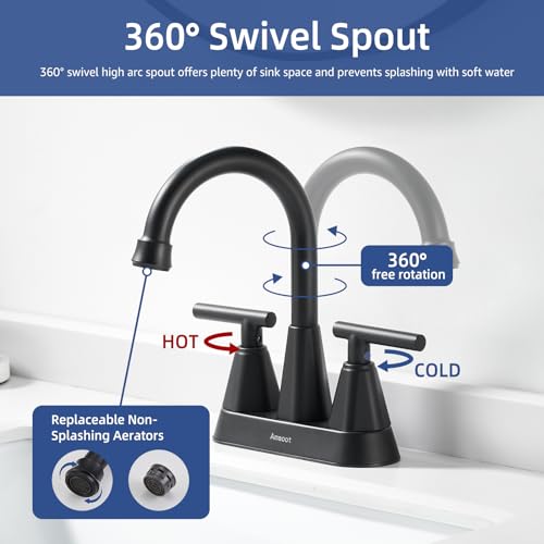 Bathroomsinkfaucetmatteblack4inchbathroomfaucetsforsink3holewithpopupdrainandwatersupplylines360swivelspout2handlefaucetforbathroomsink  Urban Country Home Decor Bathroom sink faucet matte black 4 inch bathroom faucets for sink 3 hole with pop up drain and water supply lines 360 swivel spout 2 handle faucet for bathroom sink  urban country home decor