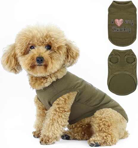 Expressive Pet Vest: Sleeveless Dog Shirt with 'I Love My Daddy' Slogan, Ideal for Chihuahuas, Poodles, Yorkies, and More Adorable Design, Ultimate Comfort, Easy Maintenance! Olive Green Medium