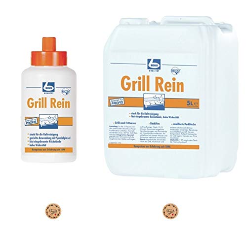 Juego de 6 litros de Dr. Becher Grill Puro – Limpiador de parrilla – Elimina residuos de parrillas, freidoras, hornos, bandejas esmaltadas | Juego de 1 botella de pincel + bidón de 5 L | Incluye