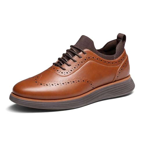 Bruno Marc Men's MaxFlex Dress Sneakers Oxfords Casual Wingtip Brogue Shoes,Size 8,Light Brown/Coffee,SBOX2326M