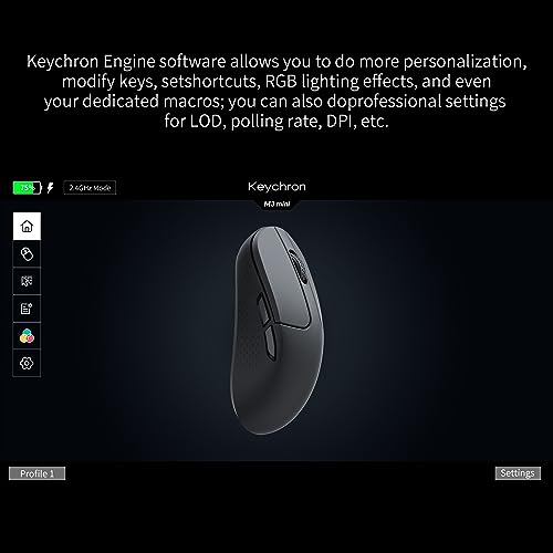 Image of Keychron M3 Mini Wireless Optical Mouse, Bluetooth 5.1 /2.4 GHz /Wired Gaming Mouse, Programmable PixArt 3395 Sensor with up to 26,000 DPI / 650 IPS, Lightweight Ergonomic for Windows Mac Linux - Black