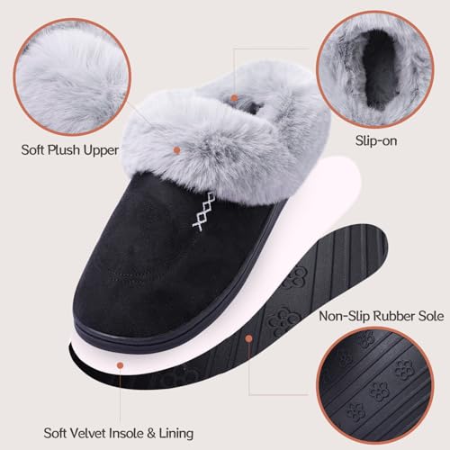 Women's Moccasin Slip-on Slippers Soft Microsuede Clog Comfy Non-slip Memory Foam Indoor Outdoor House Shoes with Fuzzy Collar3