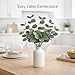 qztavyni Artificial Eucalyptus Stems with White Matte Ceramic Vase, 4 Pcs Faux Eucalyptus Leaves Arrangement, 15 Inch Tall Tabletop Greenery for Farmhouse Centerpiece, Shelf and Entryway Home Decor