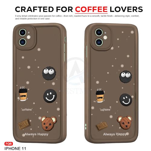 Image of AESTMO Back Case Cover for iPhone 11 Back Cover | Cute Fun Cartoon 3D Ball | Coffee Silicone Case | Full Body Protection | Camera Protection Back Cover for iPhone 11 (Brown)
