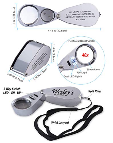 Wesley's Jewelers Loupe Magnifier Hand Lens Led/Uv Illuminated Jewelry Magnifying Glass With Travel Case For Gardening, Kids, Coin, Stamp And Rock Collecting #TOP3