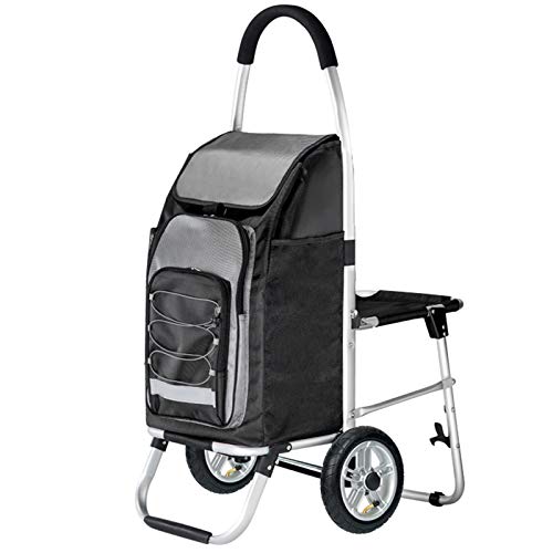 ZCM-Trolley Chariot, Chariot Pliable - Capacité De 55 L, Cadre en Alliage D'aluminium, Tissu Oxford Imperméable, avec Siège Rabattable Et Sac Shopping Détachable, Adapté Au Voyage, Shopping,Grey Cover